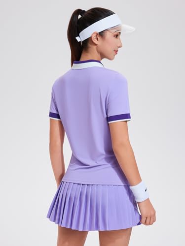 Image of Tennis Skirt Sets for Women Zipper Color Block High Waisted Golf Polo Two Piece Skirt Set Women 2 Piece Outfits