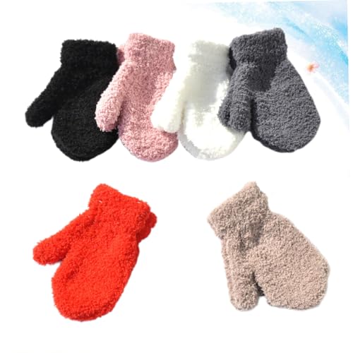 Homoyoyo 6pairs Boy Girl Gloves Full Cover Hand Mittens for Girls Stylish Knit Design Easy to Wear for Cold Days Includes4