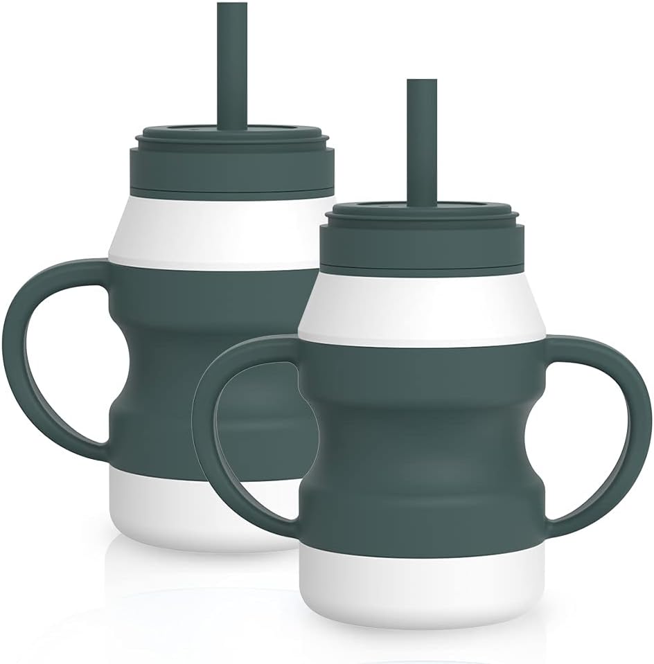 Toddler Cups, Baby Sippy Cups 6-12 + Months, Straw Sippy Cups for Baby, Spill Proof and Non-Slip Handles - 6 Oz, 2 Pack (Dark green) Thumbnail