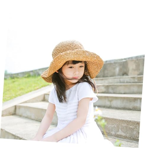 NOLITOY Girls Casual Beach Sun Hat Summer Straw Hat for Boy Girl Stylish Bowknot Design Uv Protection Fits for Outdoor Vacations and Playtime Beige3
