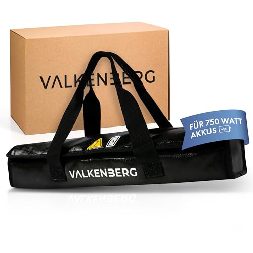 VALKENBERG E-Bike Akku Tasche &ndash; Feuerfeste Akkubox f&uuml;r E-Bike Akkus mit Kabeldurchf&uuml;hrung &ndash; Akku Schutzh&uuml;lle feuerfest inkl. Trageschlaufe &ndash; Akku Transportbox & Aufbewahrungstasche, Gr&ouml;&szlig;e XL