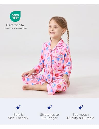 Toddler Girls Pajama Set Bamboo Viscose Long Sleeve Button Down Shirt and Pants 2 Piece Kids Pjs4