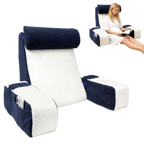 ROOWANA Oreiller de Lecture pour lit, Coussin d'appui Dorsal réglable avec accoudoirs et Appui-tête, adapté à la Lecture/Jeux/Relaxation/télévision, Bleu...