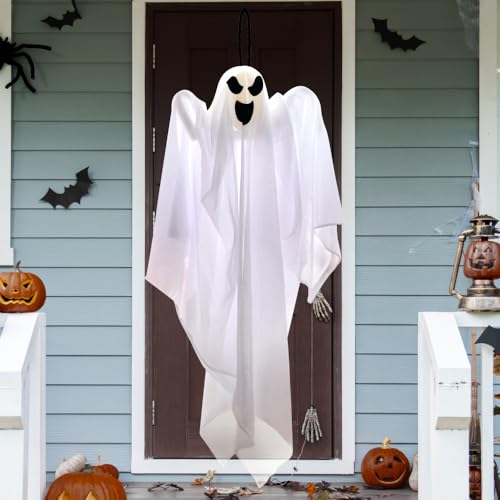 Image of JOYIN 1 PC 27.5 inch Halloween Hanging Ghost Decorations Outdoor, Halloween Flying White Ghost Decor for Tree Front Yard Patio Lawn Garden, Haunted House Prop, Party Decor Outside