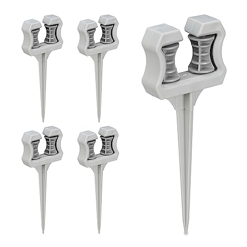 Relaxdays Schlauchführung Gartenschlauch, 5er Set, Gartenschlauchführung mit Erdspieß, HxBxT: 26 x 10 x 3,5 cm, grau