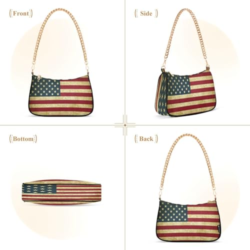 Image of Shoulder Bags for Women American US Flag Independence Day Patriotic Hobo Tote Handbag Small Clutch Purse with Zipper Closure