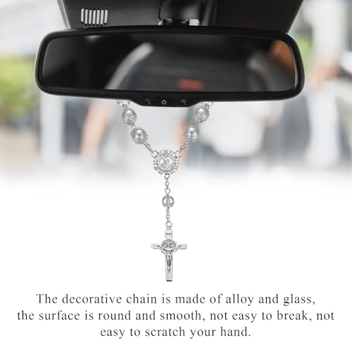 SHMZK 2 PCS Car Rosary for Rearview Mirror, Personalized Blessing Hanging Pendant for Car Rear View Mirror, Cross Rosary Ornament Interior Decor for Most Vehicles, Car Accessories (Silver)
