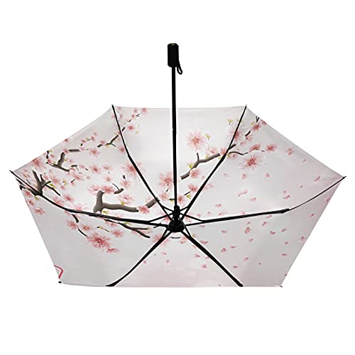 Parapluie anti-UV pliable imprimé cerisier japonais rose léger et ultra résistant