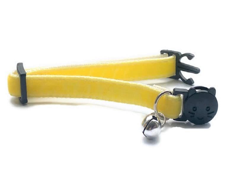 Velvet Cat Collars with Bell, Lemon Yellow, Kitten Collar (10cm - 18cm)