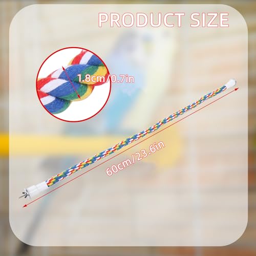 Image of Cotton Rope Bird Perch for Parrots, 0.7 Inch Bendable Climbing Rope Perch for Bird Cage, Colorful Bungee Toys for Parakeets Cockatiels Lovebirds Budgies, 2 Pack with Stainless Stee