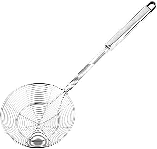 LIUDU Strainer Skimmer Ladle Stainless Steel Wire Skimmer Spoon, Ergonomic Handle and Spider Mesh Filter with Handle for Kitchen ,5.5 inch
