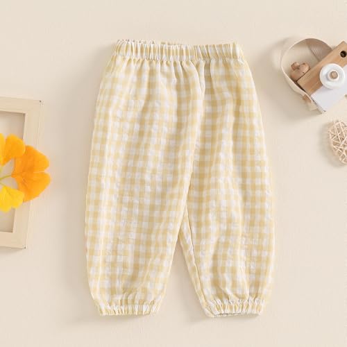 Toddler Baby Girl Boy Cotton Linen Pants Plaid Elastic Jogger Gingham Lantern Long Pants Summer Fall Harem Pants3