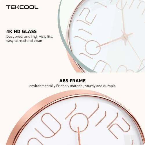 Image of TEKCOOL Plastic Digital Wall Clock 12 inch Silent Quartz Decorative Non-Ticking Classic Clock Battery Operated Round Easy to Read for Room /Home /Kitchen /Bedroom /Office /School-(Rose White)'