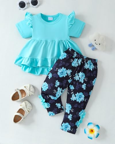 Image of Weebaby Baby Girl Clothes Infant Toddler Girl Clothing Ruffle Shirt High Low Top Floral Allover Pant Little Girls Clothes
