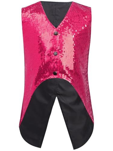 Kids Boys Sequin Tuxedo Tails Vest Sparkly Swallowtail Jacket Waistcoat Sleeveless Tailcoat