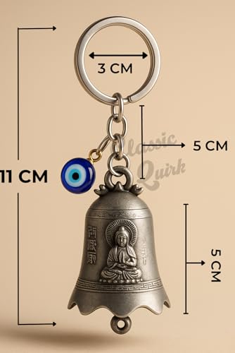 Image of Evil Eye Hooked Guardian Bell Keychain - Protective Lucky Charm Bell with Clip Hook for Bike, Car, Key & Bag | Spiritual Good Luck Talisman Gift