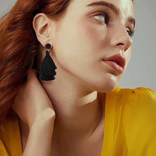 CASSIECA Tassel Statement Earrings for Women Clip On Drop Earrings Colorful Bohemian Tiered Tassel Druzy Dangle Drop Earrings Non Piercing Jewelry Birthday Christmas Valentines Day Gift4