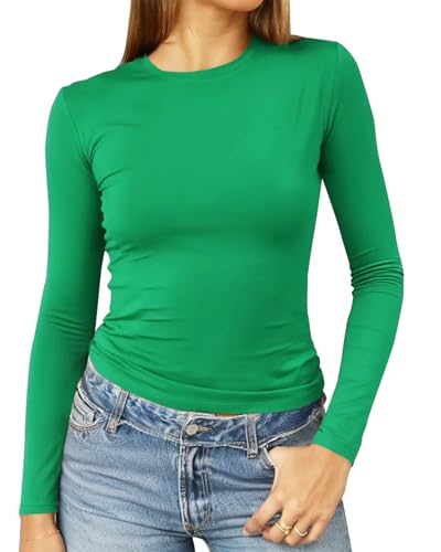 Image of Abardsion Women's Slim Lightweigh Long Sleeve T Shirts | Fall Clothes 2026 Casual Basic Crewneck Going Out Crop Tops Y2K