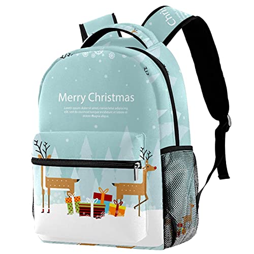Sac à dos de voyage avec porte-bouteille imprimé Cerf de Noël pour filles et garçons