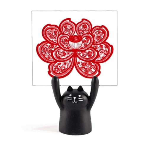 Porte-mémo Lotus zodiaque chinois papier découpé décoration chat noir