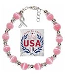 Hidden Hollow Beads Pink Breast Cancer Awareness Bracelet Handmade in the USA with Extender and Ribbon. Show Support, Fundraising or Gift. (Breast Cancer Pink Bracelet)