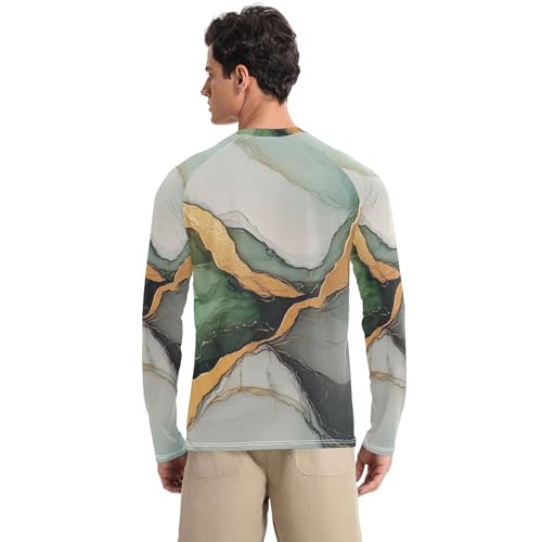Marble Green Gray Men's Swim Shirts UPF 50+ Fishing Elasticity UV Sun Protection Long Sleeve Shirts Water Fishing2