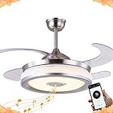 42 Inch Modern Retractable Ceiling Fans with Light Smart Bluetooth Music Player Chandelier 7 Colors...