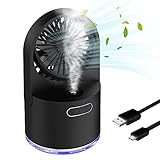 Small Desk Fans, toberto Table Misting Fan, 3 speeds Water Bottle Household Cooling Spray Fan, Rechargeable Portable Personal Mist USB Quiet Mini Fan for Camping, Outdoor, Office(BLACK)