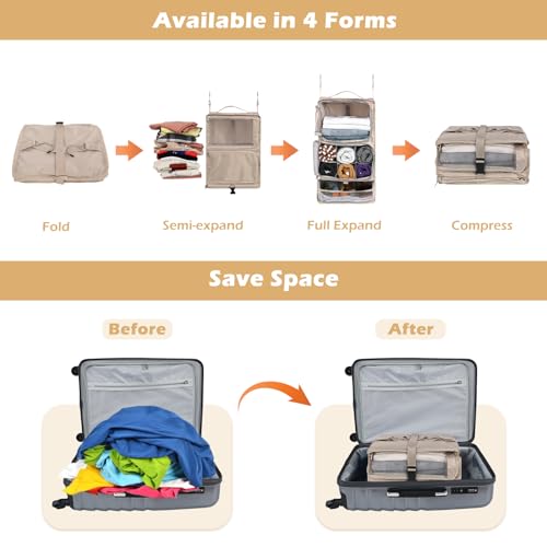 Surblue Hanging Shelves Travel Compression Packing Cube for Carry-on Luggage Suitcase Collapsible Transformable Garment Closet Organizers Large Capacity, Beige, XL - Thumbnail 3