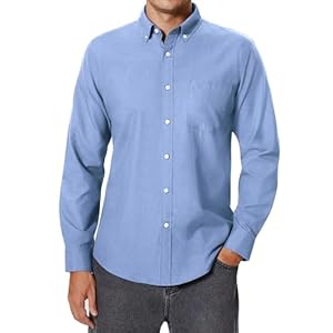siliteelon Men’s Oxford Shirt Long Sleeve Smart Casual Plain Regular Fit Button Down Shirts with Pocket