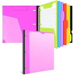 INFUN All-in-one Telescoping Binder Notebook, Refillable 3 Ring Notebook Binder with 1 Plastic Movable Pocket Folder,5 Plastic Subject dividers and Graph Paper and College Ruled Paper- Pink