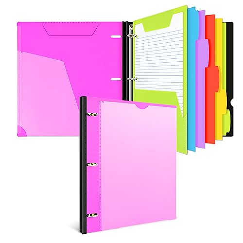 INFUN All-in-one Telescoping Binder Notebook Refillable 3 Ring Notebook Binder with 1 Plastic Movable Pocket Folder 5 Plastic Subject dividers and Graph Paper and College Ruled Paper- Pink