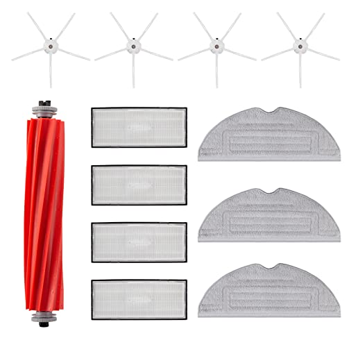 Lot de 12 accessoires pour aspirateur Xiaomi Roborock S7 MaxV/ S7 MaxV Plus/ S7 MaxV Ultra/ S7 Pro Ultra/ S7,S7+,Comprend 1 brosse principale, 3 lingettes 4 filtres HEPA 4 brosses latérales (blanc) Cover