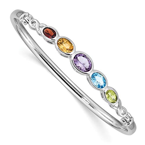 925 Sterling Silver Multi Gemstone Bangle Bracelet Cuff Expandable Stackable Hook Clasp Fine Jewelry For Women Gifts For Her #TOP6