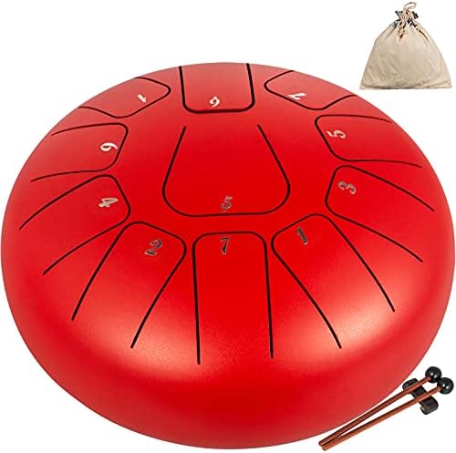 Happybuy Tongue Drum 14 Notes Dish Shape Drum 14 Inches Manual Percussion Pure Copper Steel Tongues 14 Notes Steel Tongue Handpan Drum with Rope Decoration and Mallets,Bag, Music Book, Golden Gold