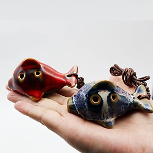 Aestivate 6 Hole Fish Shaped Ocarina Alto C Ceramic Ocarinas Instrument C Key Pack of 2 Red and Blue