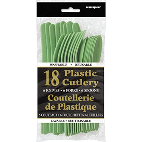 Image of Lime Green Plastic Silverware Set for 6 Guests (18pcs)
