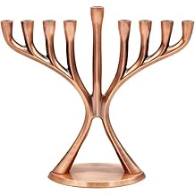 Contemporary Hanukkah Menorah, Polished, Non-tarnishing, Holds Most Hanukkah Candles Copper