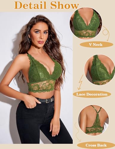 Image of Avidlove Bralettes for Women Lace Wireless Bra V Neck Racerback Crop Top Adjustable Lingerie No Padded
