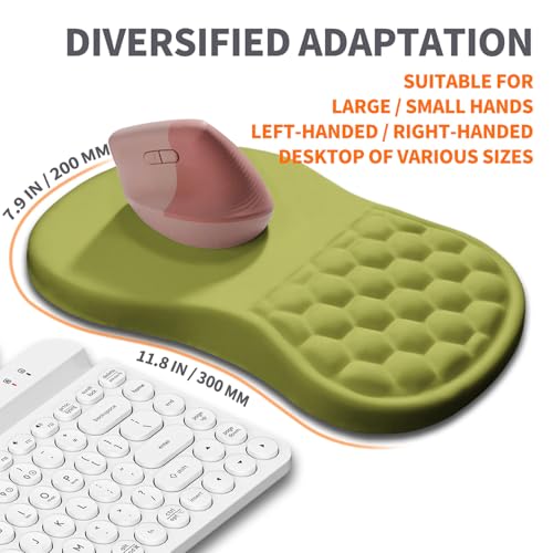 Image of Ergonomic Joint Wrist Support Mouse Pad with Memory Foam Cushion Massage Bump, Carpal Tunnel Pain Relief Mousepad Slope Design for Wrist Rest, 11.8x7.9 in, Khaki Green