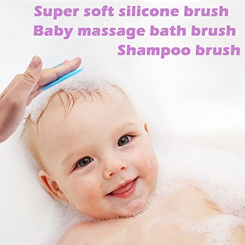 MMSGA Silikon Baby-Badebürste, Kopfhaut-Massagebürste, Babybettbürste, Shampoo, manuelle Gesichtsreinigungsbürste für Erwachsene, Peeling-Bürste, ultraweiches Silikonpinsel (Blau+Rosa+Grün)