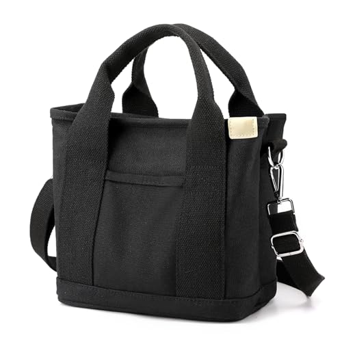 NAKODU Multi Pocket Canvas Tote Bag for Women,Tote Bag with Zipper,Everything Tote Bag Purse Travel Tote Bag with Compartment,2 Sizes(black, S)