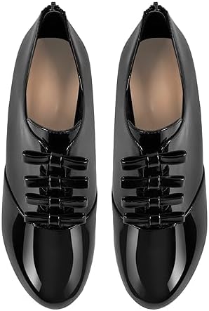 Women's Patent Leather Ankle Boots Platform Chunky Stiletto Booties Lace up Low Top Comfortable Fashion Dressy 6.1 Inch Boot