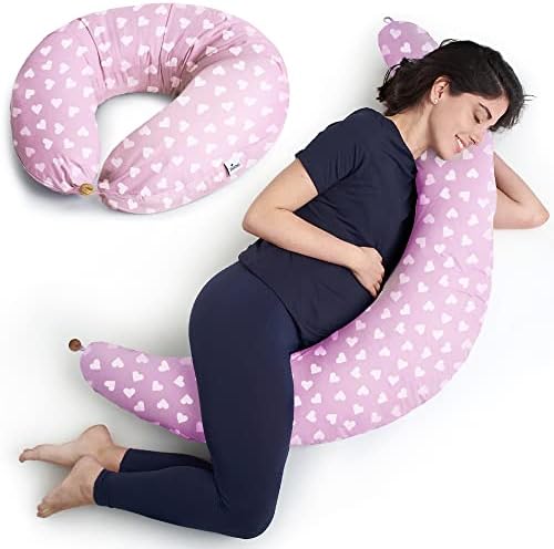 Niimo Pregnancy Pillow for Sleeping - 2022 Double Platinum Winner, Washable Maternity Pillow for Pregnant Women, Pregnancy Gifts, Pregnancy Sleeping Pillow, 100% Cotton Pillowcase, Pink White Pois