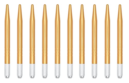XIAOYU 10 Pieces Microblading Pens Manual Eyebrow Tattoo Pens Light Microblading Handles for Makeup Eyebrow Tattoo Supplies(Gold) - Image 2