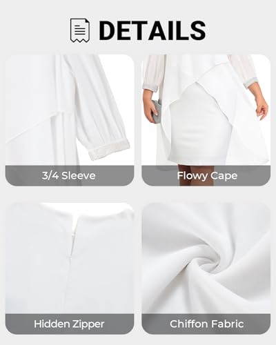 Image of Talisea Plus Size Cocktail Dress - Elegant Chiffon Cape 3 /4 Sleeves Glitter Evening Party Wedding Guest Dresses Women Formal