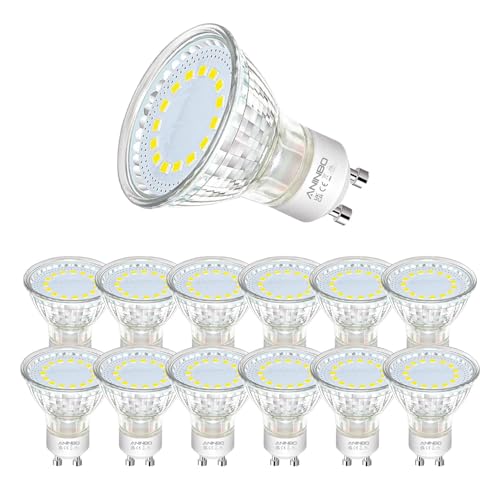 ANINBO Ampoules LED GU10, 4W équivalent50W, 420lm, Blanc Froid 6500K, 120° Larges Faisceaux, Ampoule LED Spot, Lot de12