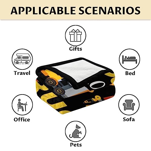 Construction Truck Blanket Gifts - 40x50 Inches Funny Throw Blanket for Boys - Black Soft Fuzzy Excavator Blankets for Bed, Couch & Living Room