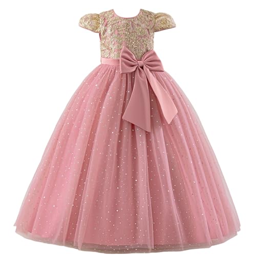 Vestido de princesa rosa para niñas de 8 a 9 años con tul brillante