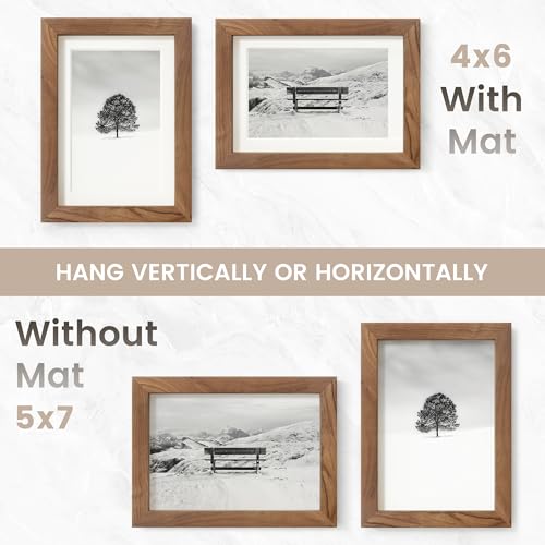 Image of 5x7 Picture Frame, USA-Sourced Natural Walnut Wood Photo Collage Frame with HD Tempered Glass, Modern Simple 5 x 7 Wooden Frame Matted to 4x6, Gallery Wall Frames for Art, Wall or Tabletop Display